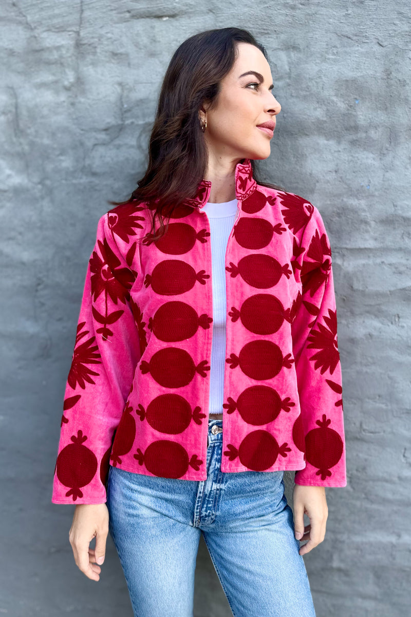 Poppy Velvet Jacket In Ruby Fuchsia