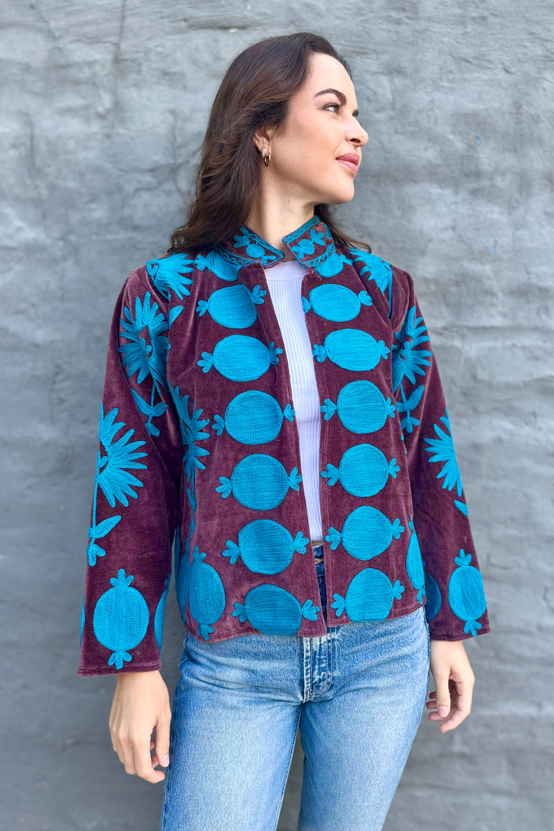 Poppy Velvet Jacket In Plum Sky