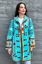 Velvet Mid-Length Jacket In Turquoise