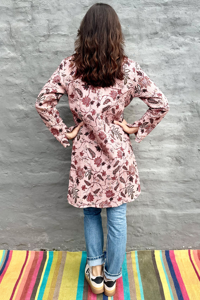 Quilted Cotton Coat In Dusty Mauve Botanical