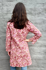 Quilted Cotton Coat In Pink Botanical