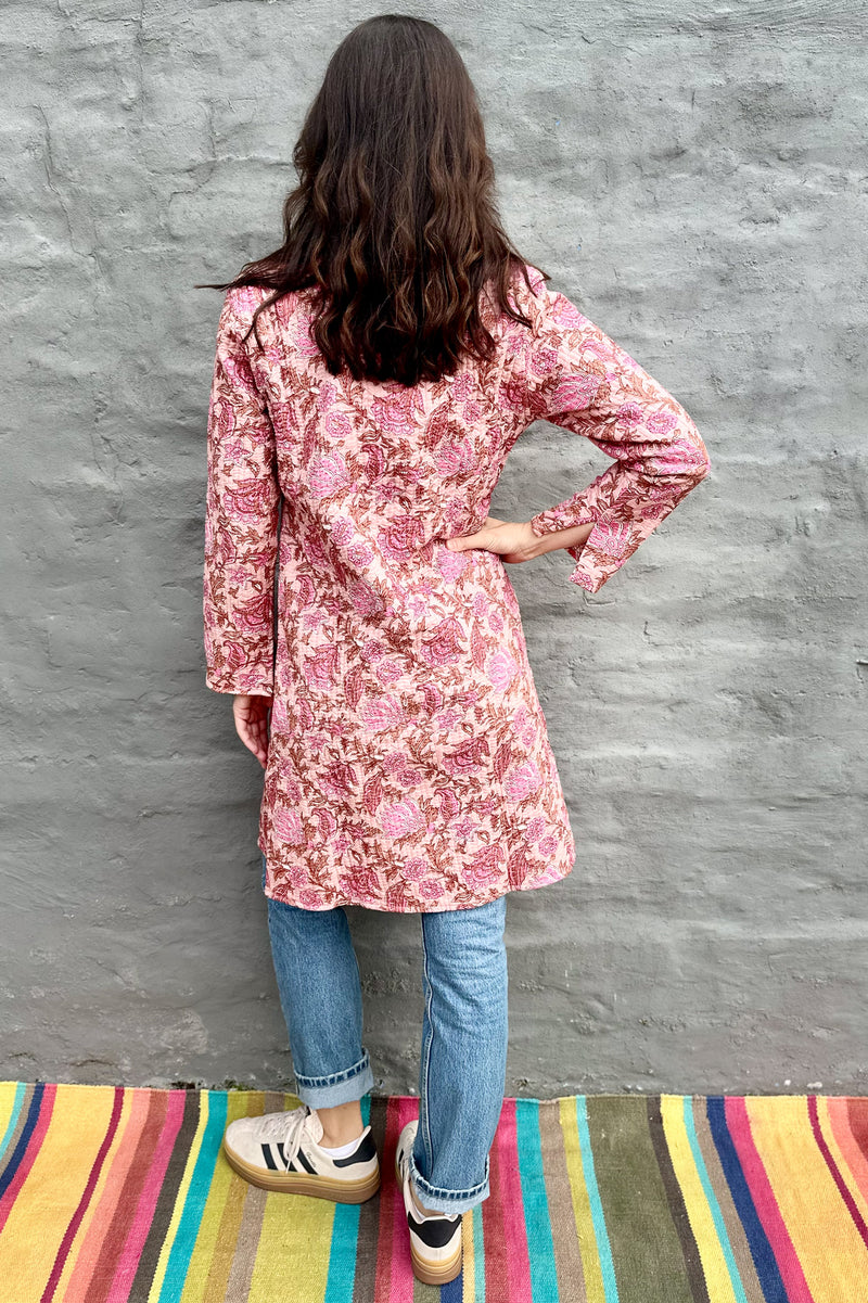 Quilted Cotton Coat In Pink Botanical