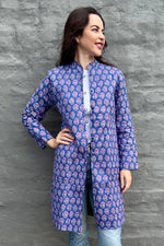 Quilted Cotton Coat In Blue Bouquet