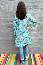 Quilted Cotton Coat In Sky Floral