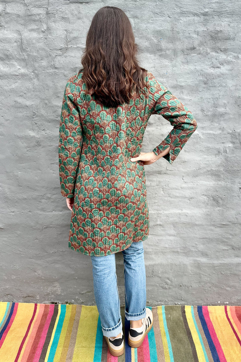 Quilted Cotton Coat In Blue Green Flora