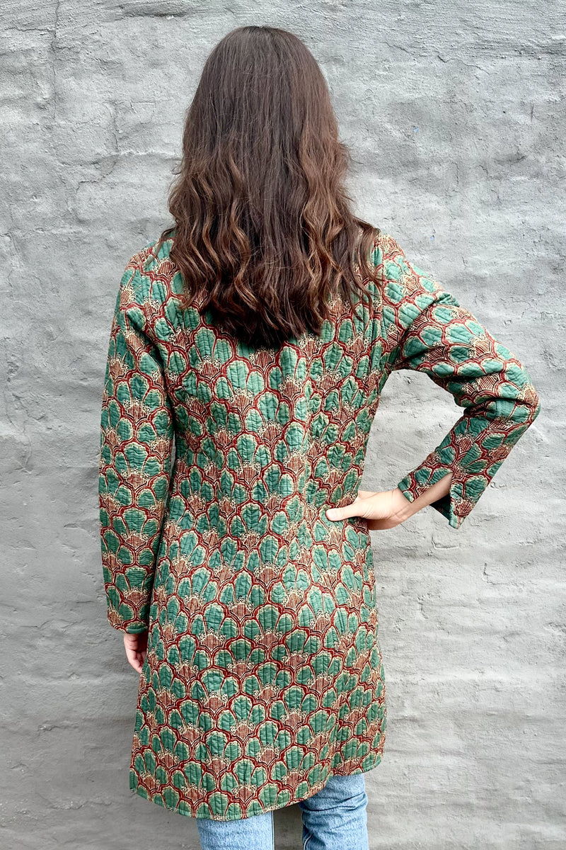 Quilted Cotton Coat In Blue Green Flora