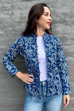 Quilted Cotton Jacket In Indigo Floral