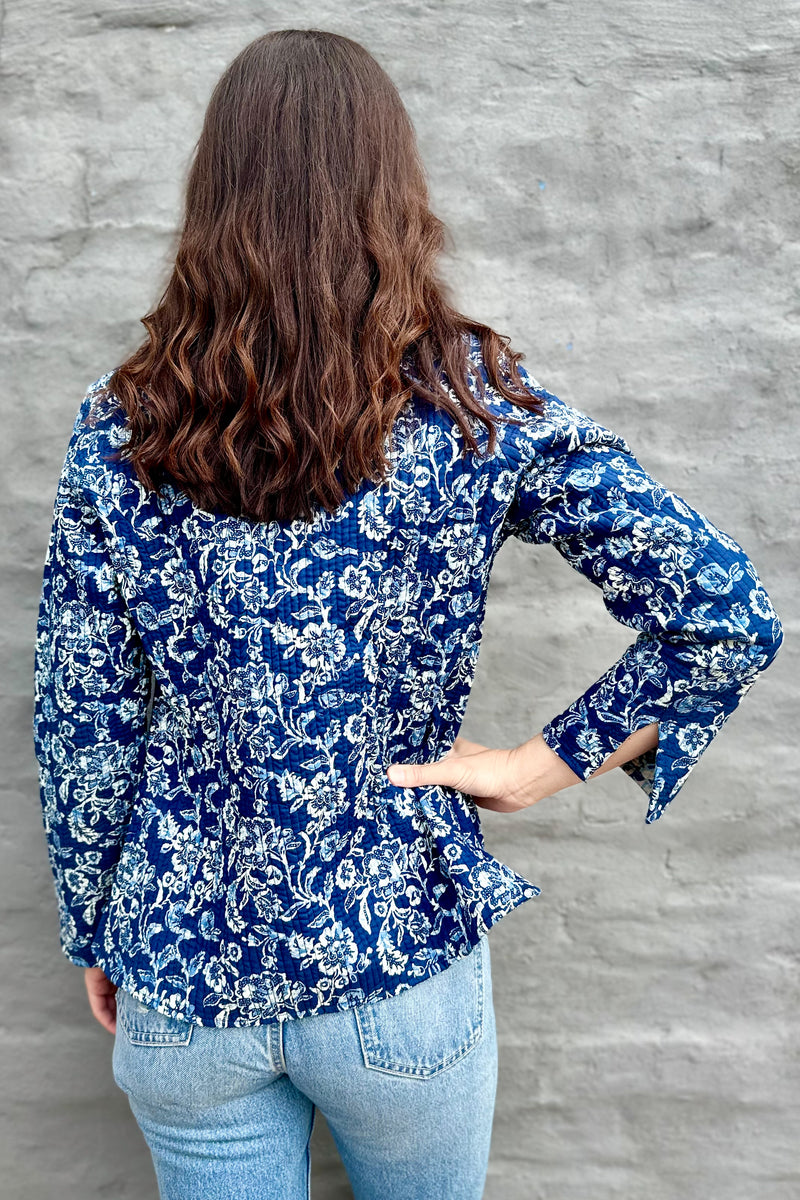 Quilted Cotton Jacket In Indigo Floral