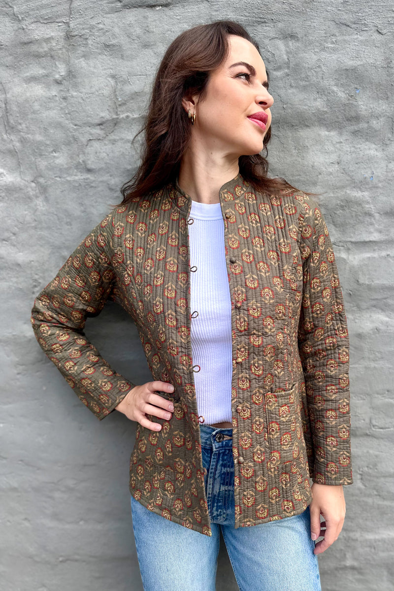 Quilted Cotton Jacket Fossil & Rust Floral