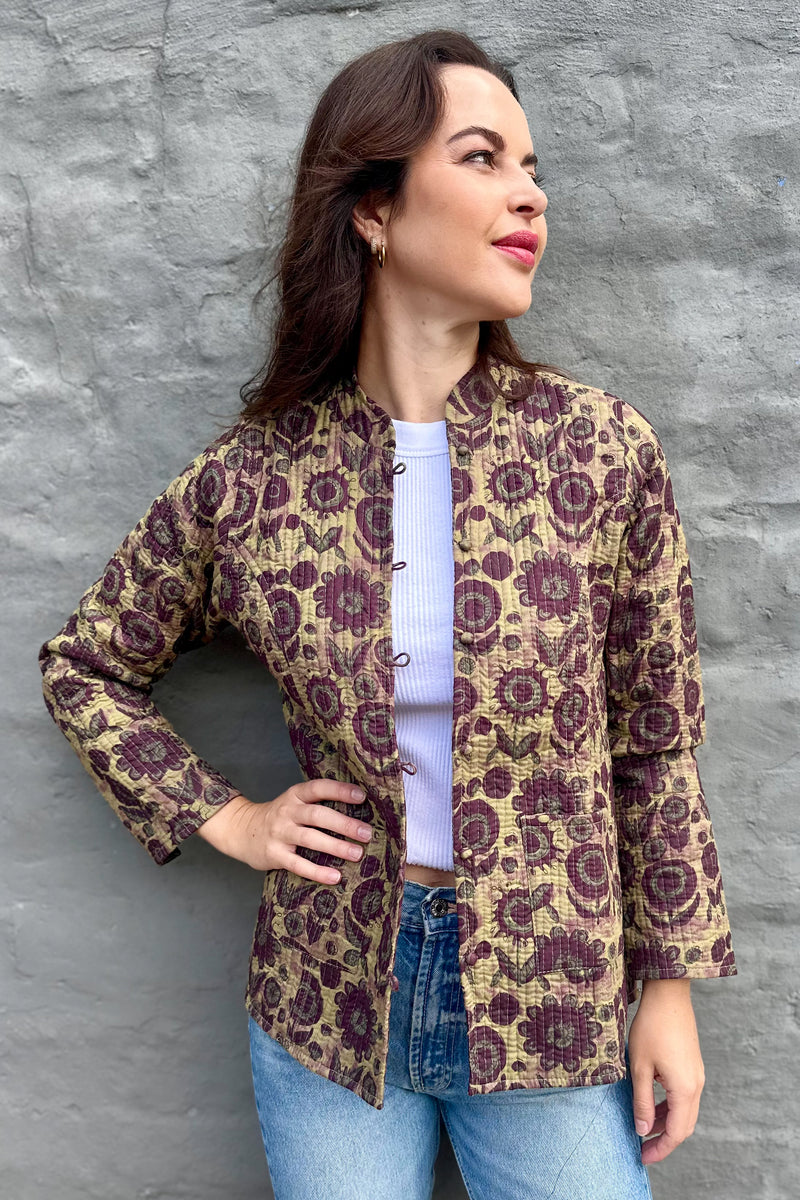 Quilted Cotton Jacket In Wine Garden