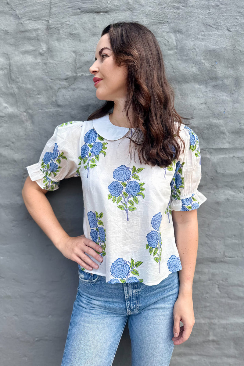 Sana Blouse In Blue Posy