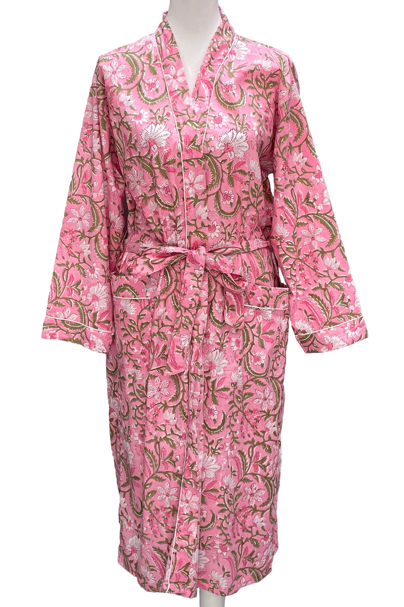 Cotton Kimono In Pink Botanical