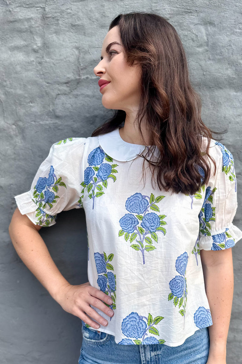 Sana Blouse In Blue Posy