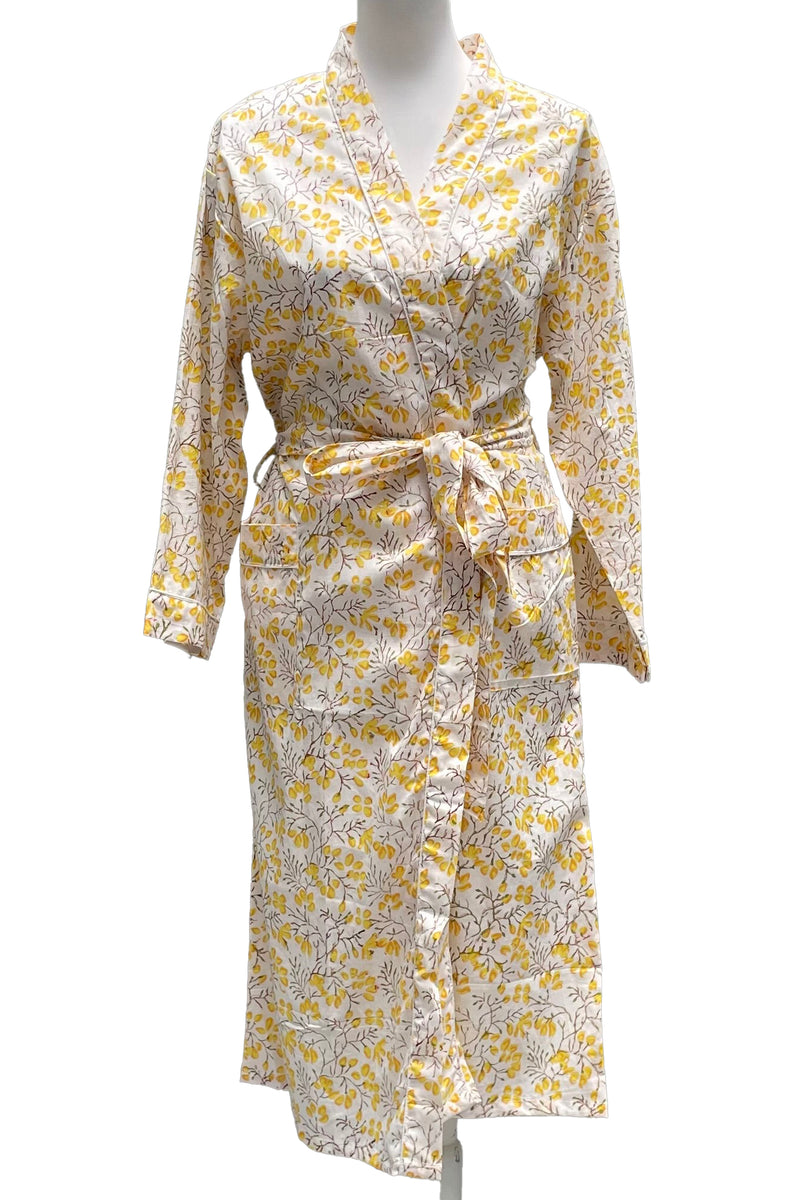 Cotton Kimono In Yellow Blossom