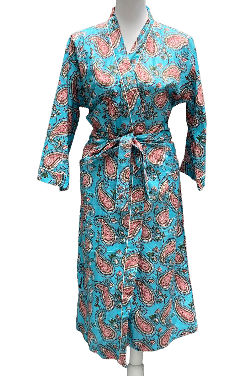 Cotton Kimono In Sky Paisley