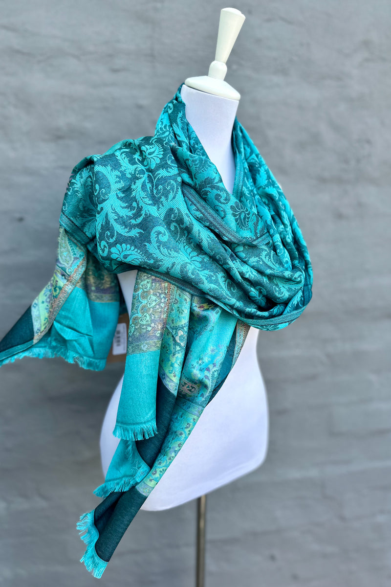 Cashmere & Bamboo Scarf In Teal Vine