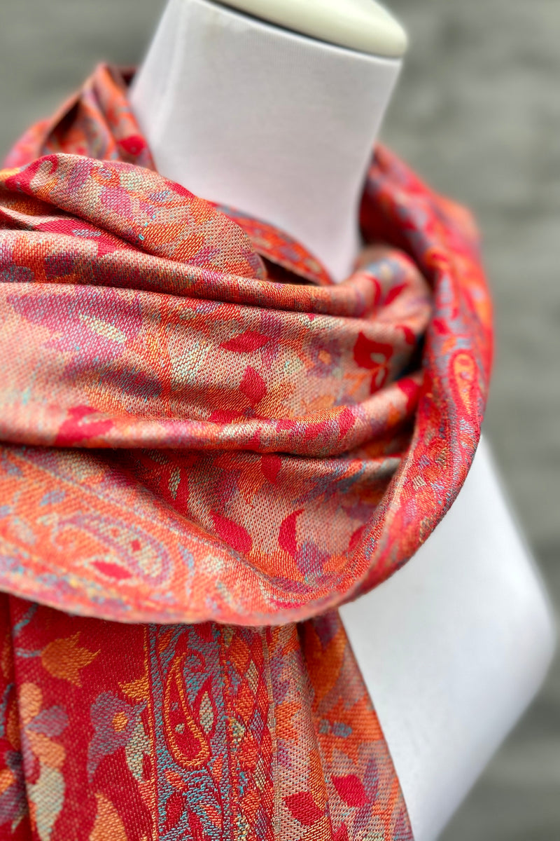 Cashmere & Bamboo Scarf In Scarlet Floral