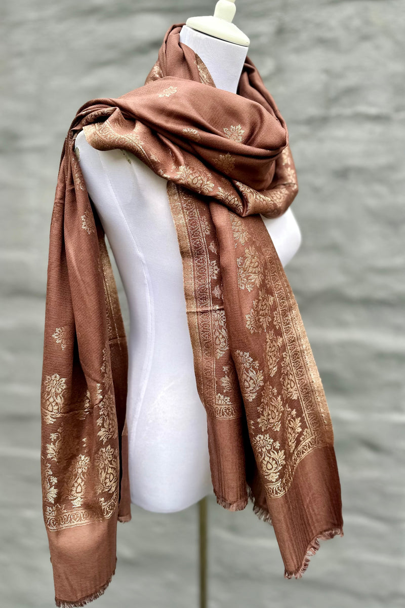 Cashmere & Bamboo Scarf In Golden Chocolate