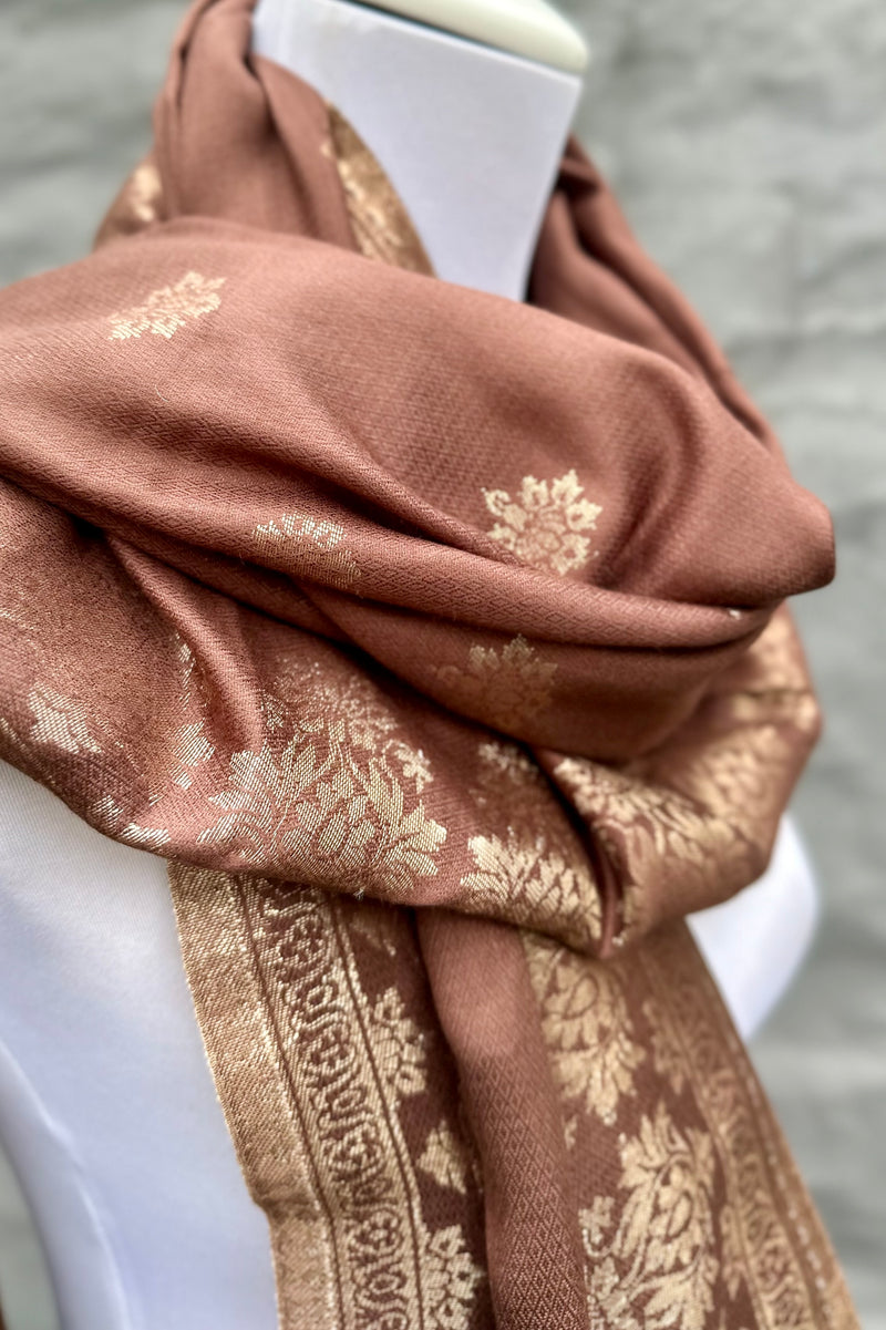 Cashmere & Bamboo Scarf In Golden Chocolate