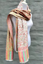 Cashmere & Bamboo Scarf In Beige Floral