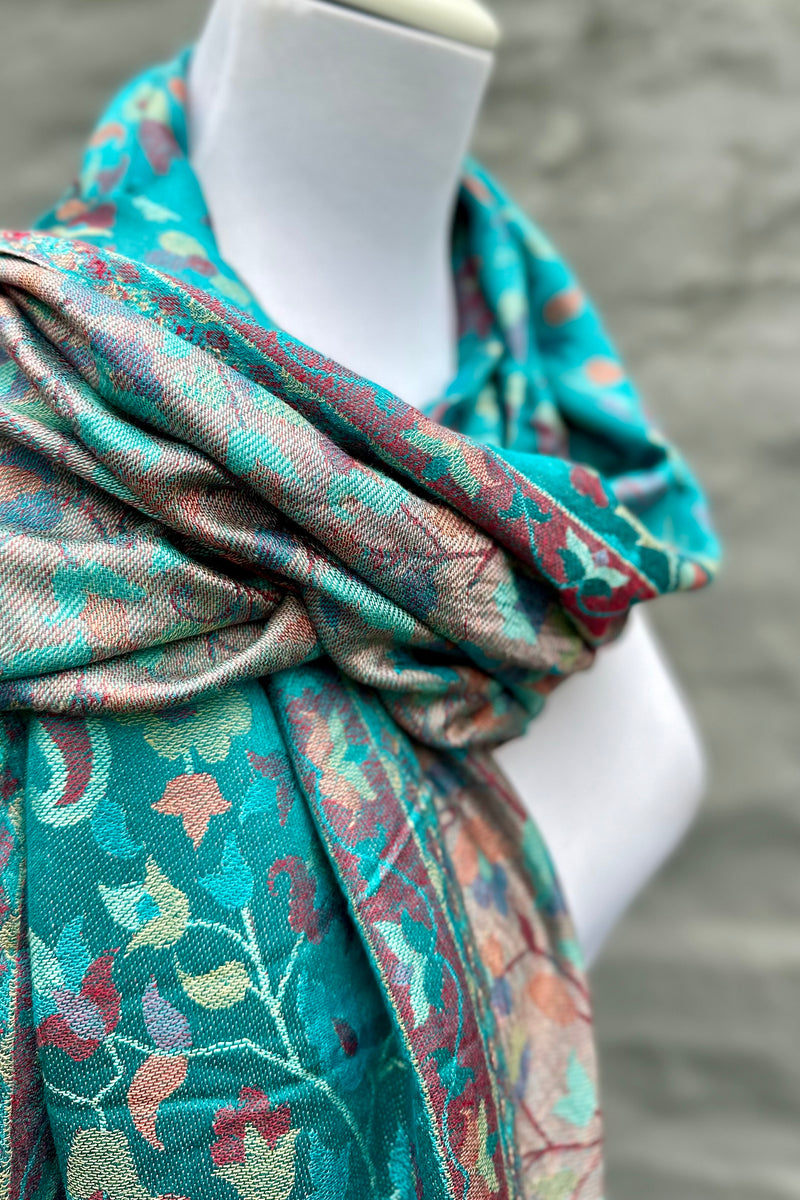 Cashmere &n Bamboo Scarf In Jade Floral