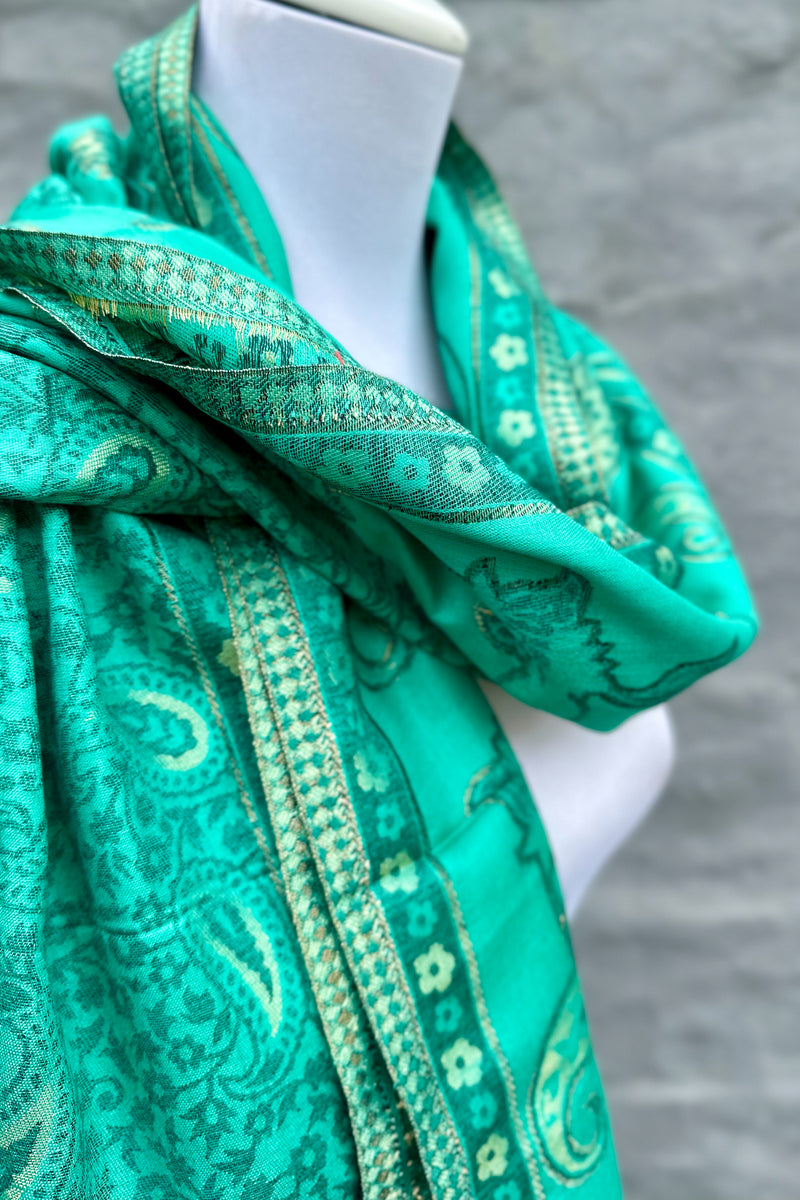 Cashmere & Bamboo Scarf In Turquoise Paisley