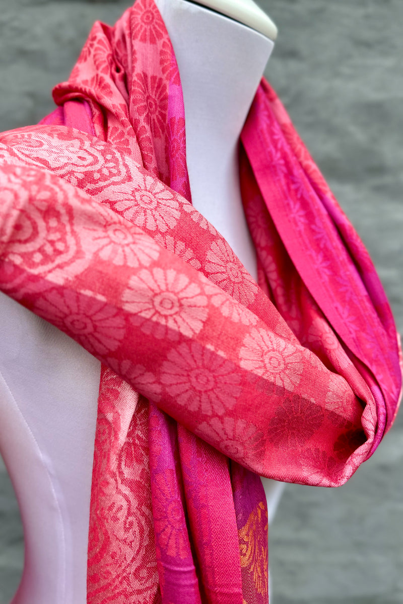 Cashmere & Bamboo Scarf In Pink & Orange