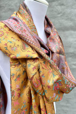 Cashmere & Bamboo Scarf In Mustard & Lilac Floral