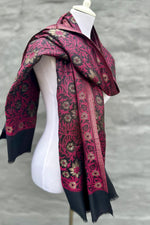 Cashmere& Bamboo Scarf In Black & Fuchsia Floral