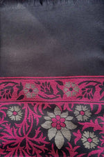 Cashmere& Bamboo Scarf In Black & Fuchsia Floral