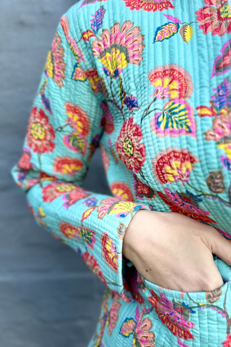 Quilted Cotton Jacket In Turquoise Brights
