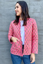 Quilted Cotton Jacket In Bright Pink Posy