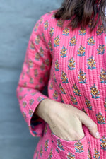 Quilted Cotton Jacket In Bright Pink Posy