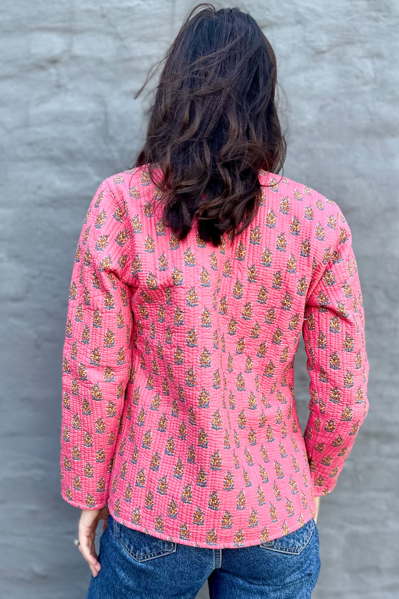 Quilted Cotton Jacket In Bright Pink Posy