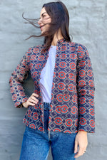 Quilted Cotton Jacket In Navy & Red Mandala
