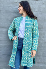 Quilted Cotton Coat In Teal & Lime