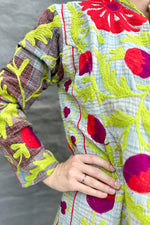 Embroidered Kantha Jacket In Ruby & Plum Dandelion