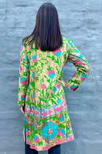 Embroidered Kantha Jacket In Pink & Turquoise Dandelion