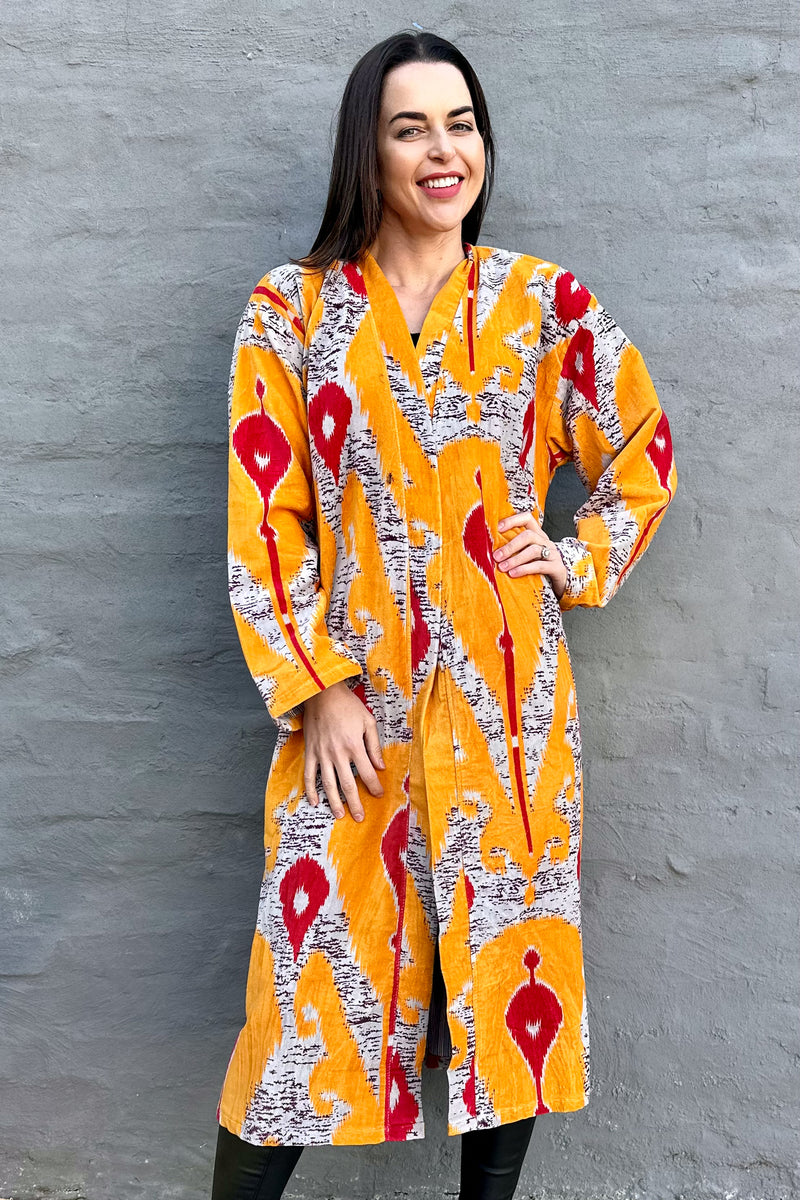Velvet Kimono In Golden Ikat