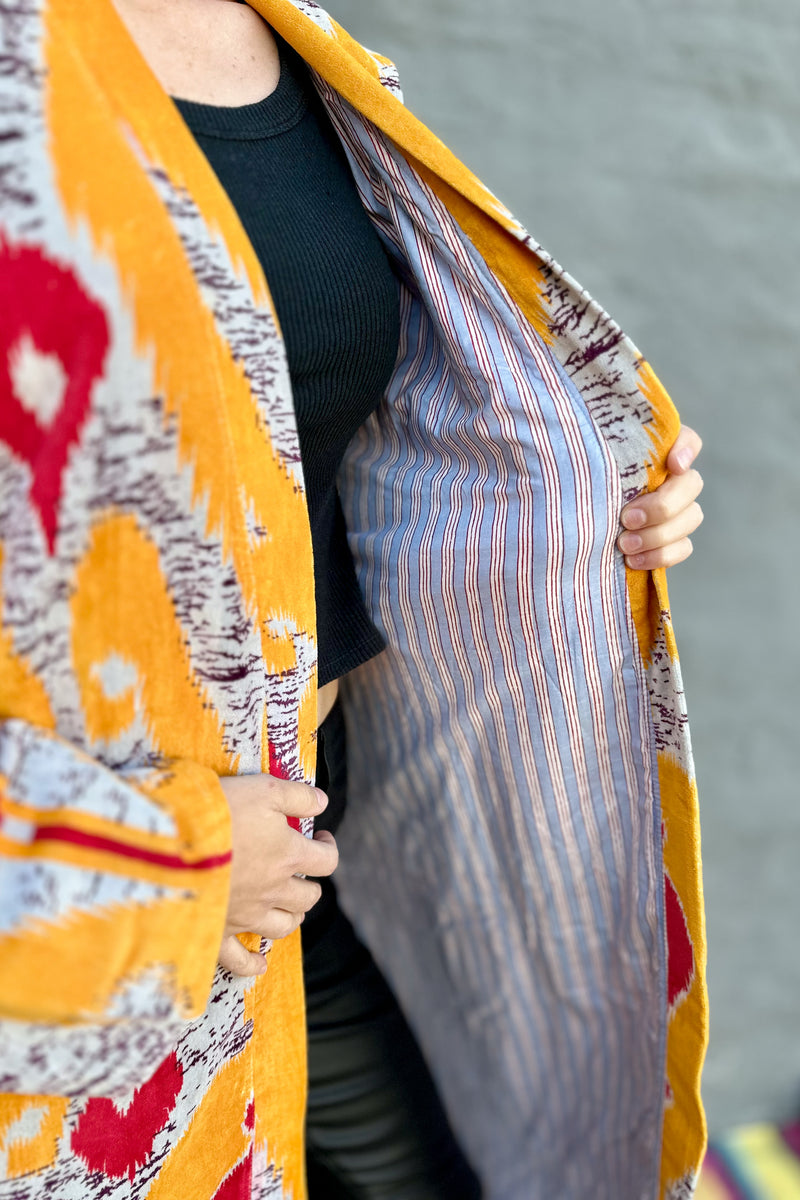 Velvet Kimono In Golden Ikat