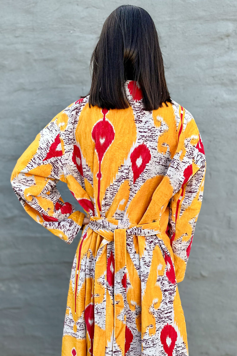 Velvet Kimono In Golden Ikat
