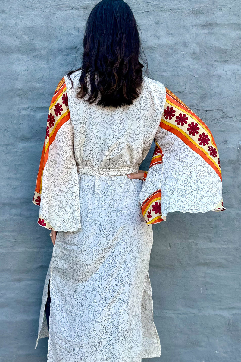 Upcycled Silk Sari Kimono In Sandy Botanical