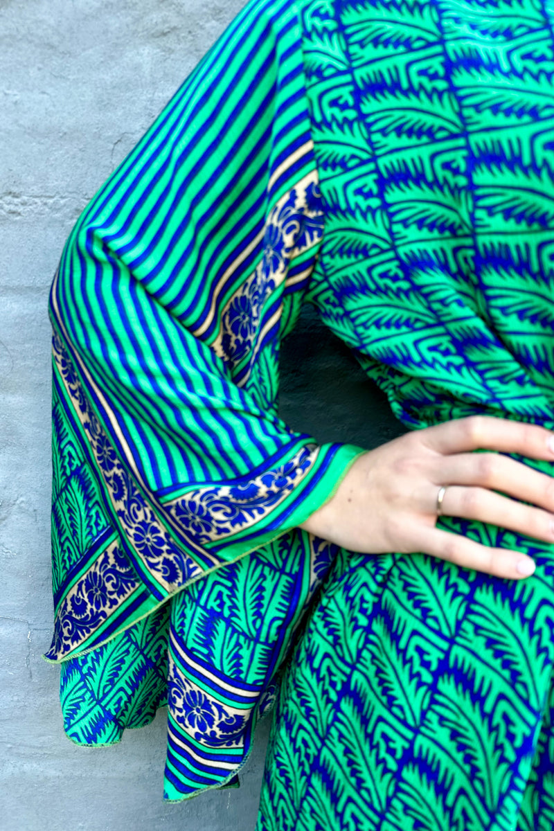 Upcycled Silk Sari Kimono In Apple & Blue