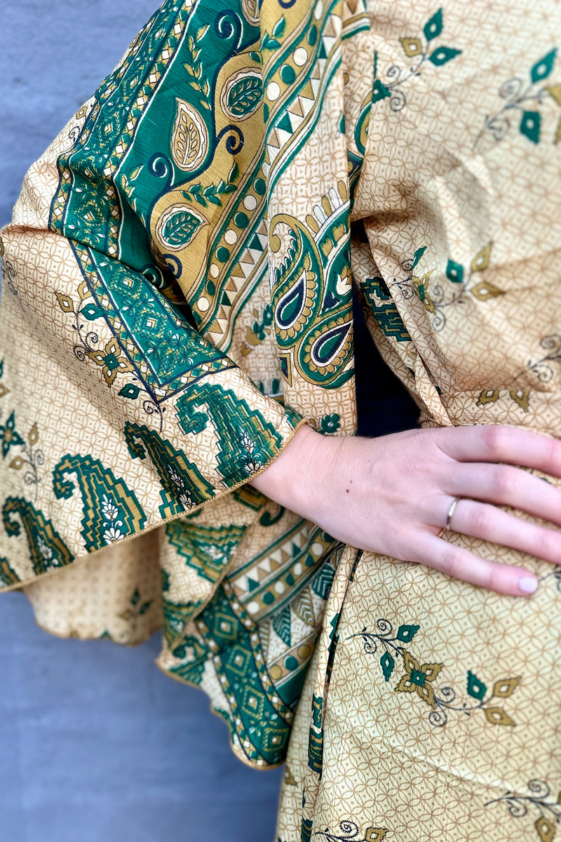 Upcycled Silk Sari Kimono In Golden Forest