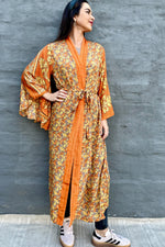 Upcycled Silk Sari Kimono In Citrus Vine