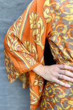 Upcycled Silk Sari Kimono In Citrus Vine