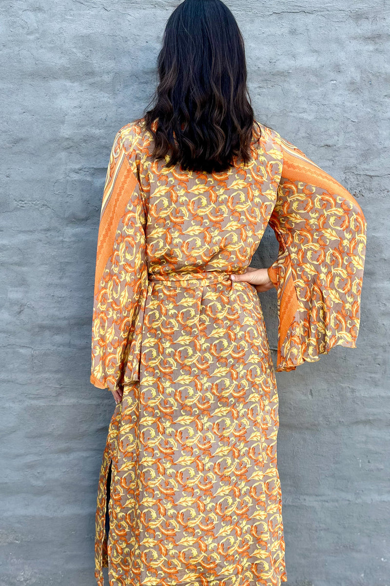 Upcycled Silk Sari Kimono In Citrus Vine