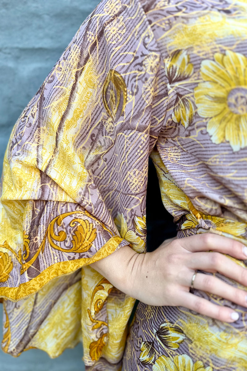 Upcycled Silk Sari Kimono In Sunkissed Daisy