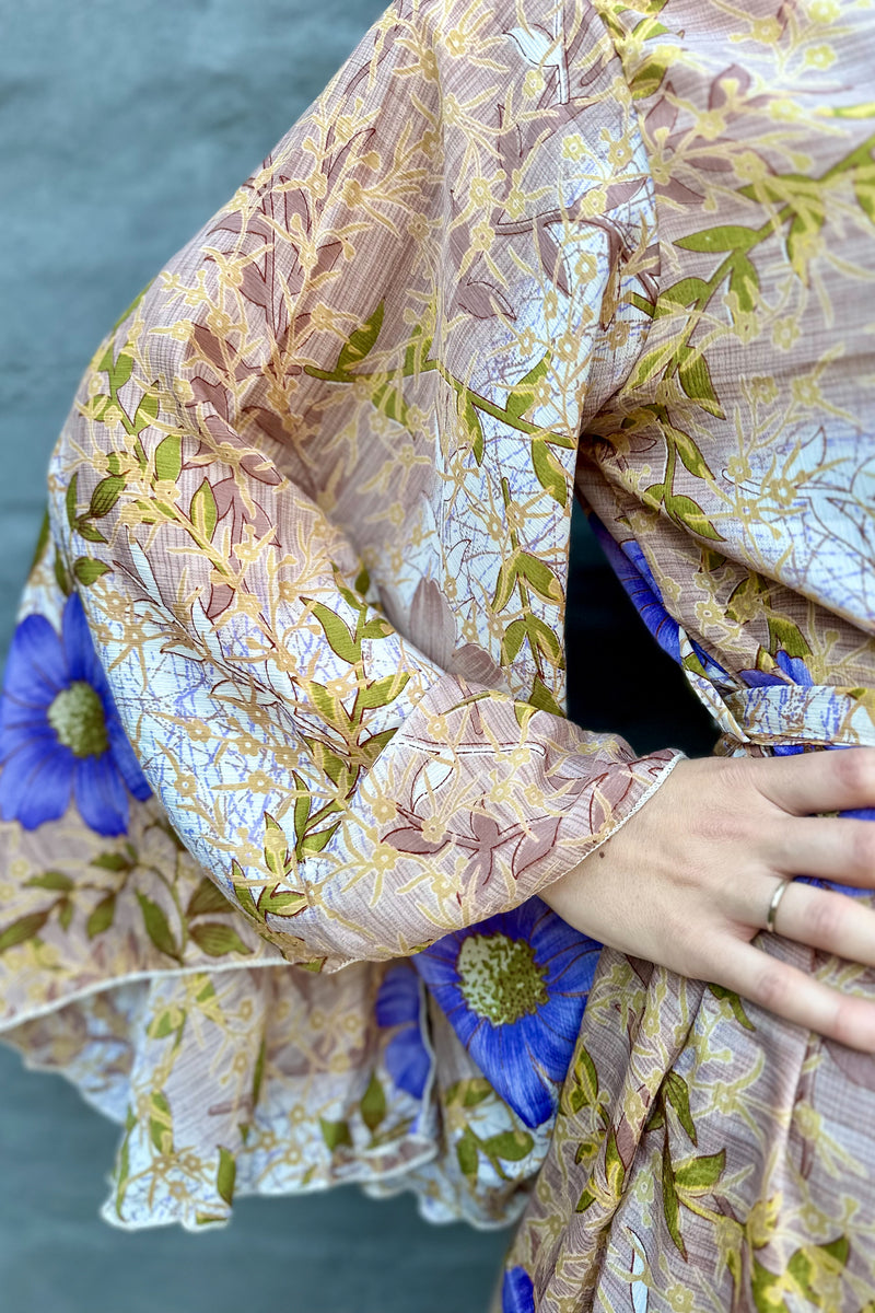 Upcycled Silk Sari Kimono In Lavender Daisy