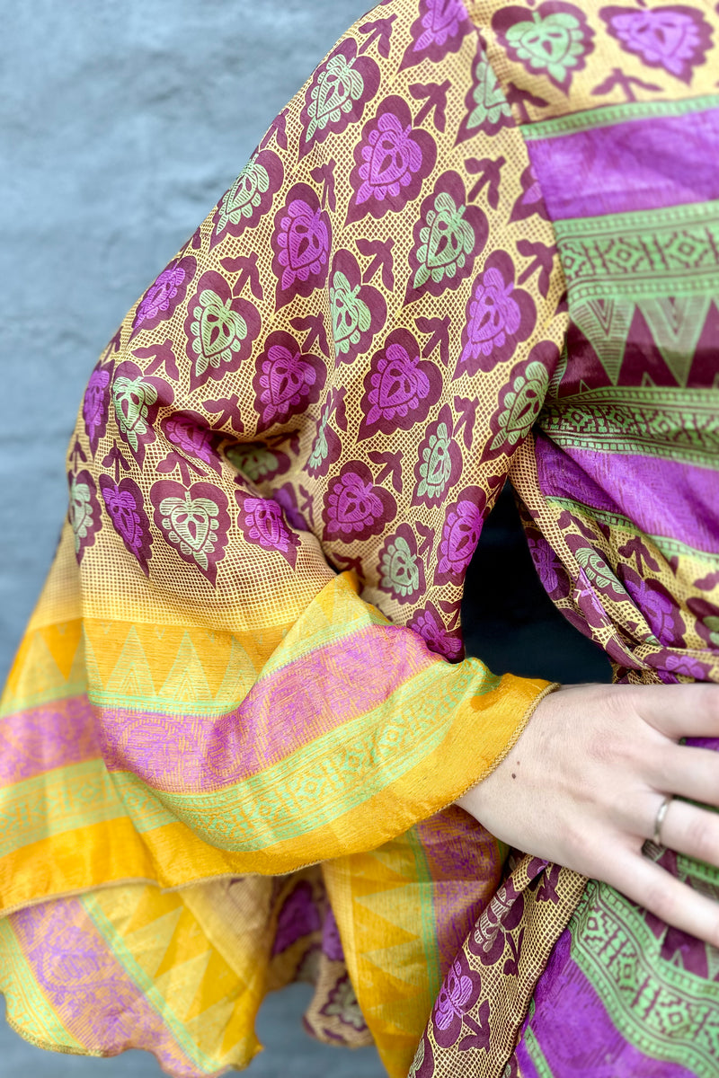 Upcycled Silk Sari Kimono In Citrus Tree